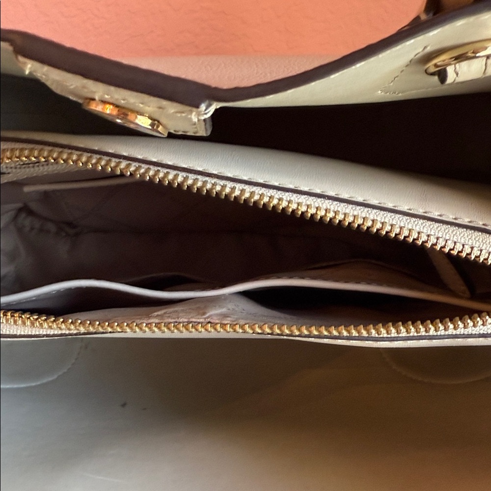 Michael Kors Beige Leather Tote with Gold Accents - Picture 6 of 7